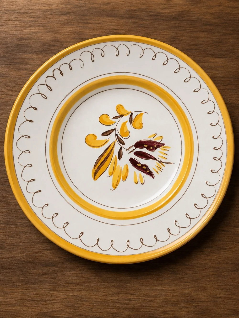 Stangl Art Pottery Floral Plate White/Yellow/Brown/Red Glossy Round Printed